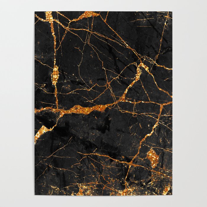 Black Malachite Marble With Gold Veins Poster