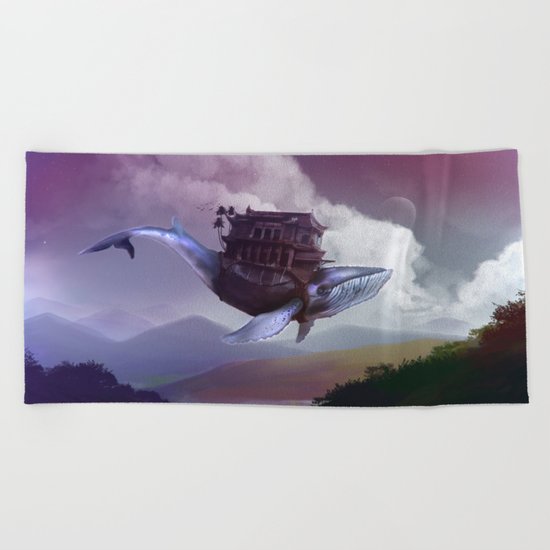 Floating whale Beach Towel