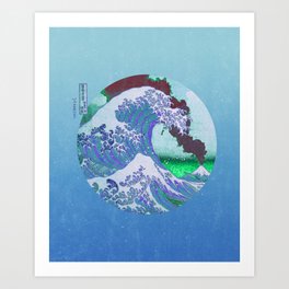 Great Wave Eruption with Blue Gradient Art Print
