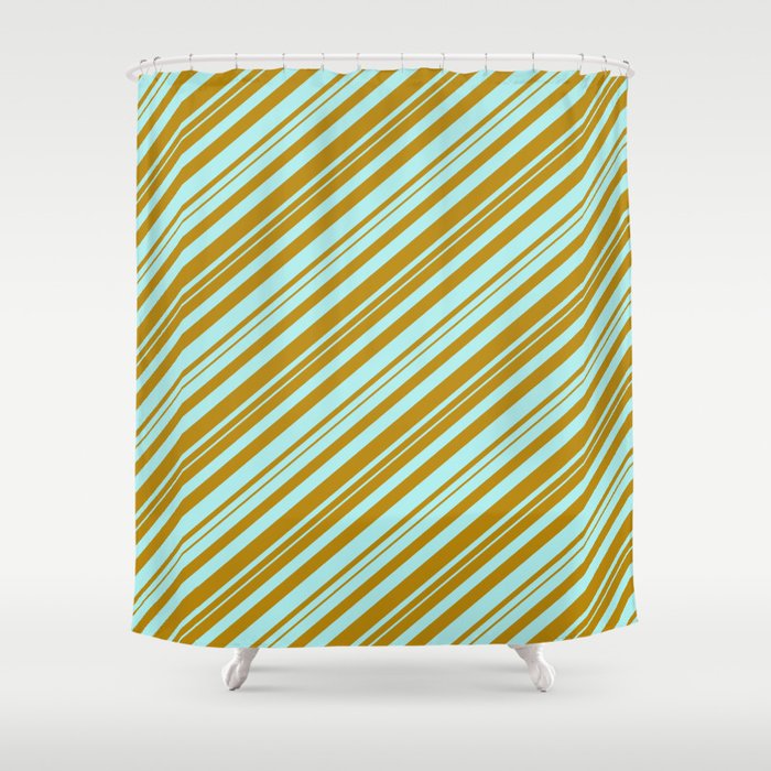 Dark Goldenrod & Turquoise Colored Lines/Stripes Pattern Shower Curtain