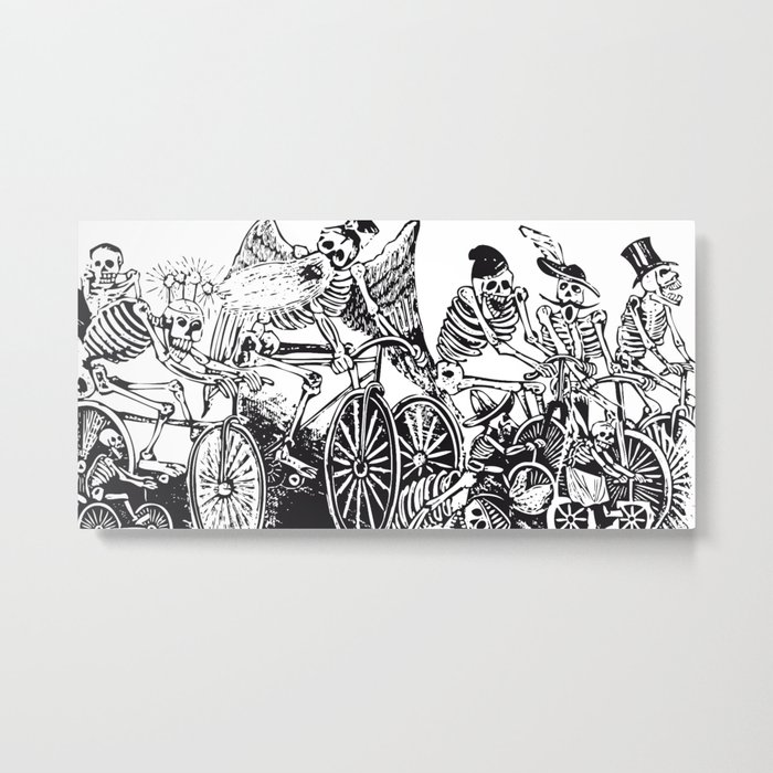 Calavera Cyclists | Day of the Dead | Dia de los Muertos | Skulls and Skeletons | Vintage Skeletons | Black and White |  Metal Print