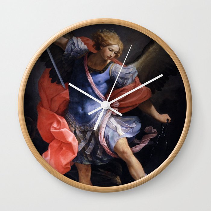 The Archangel Michael Painting by Guido Reni 1635 Wall Clock