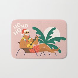 Hot Santa on vacation Bath Mat | Beach, Flamingo, Hat, Chill, Design, Concept, Float, Character, Hawaiian, Pattern 