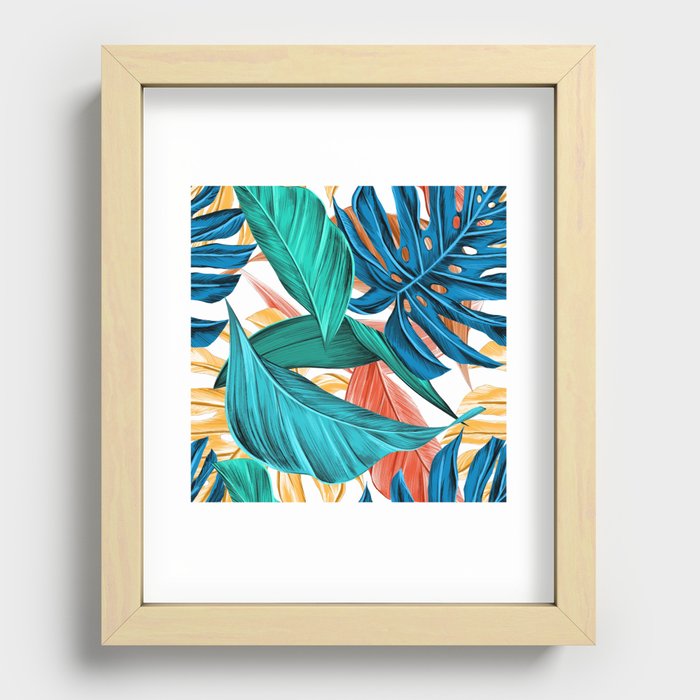 Tropical Island Jungle Pattern - Minimalist Natural Leaf Art Recessed Framed Print