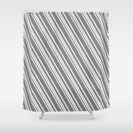 [ Thumbnail: White and Grey Colored Lined/Striped Pattern Shower Curtain ]