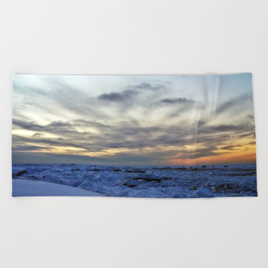 Icy Sea at Sunset Beach Towel
