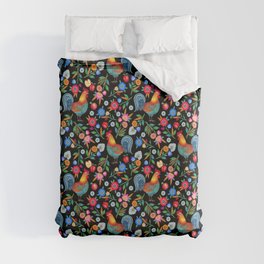 Folk flowers and rooster  Duvet Cover