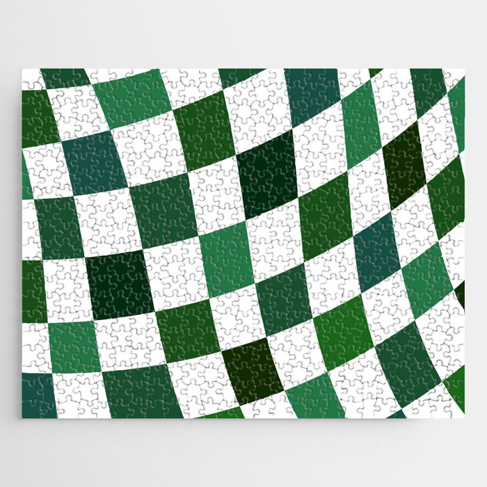 Checkered Green Wavy Pattern Jigsaw Puzzle