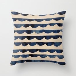 Thin Scalloped Line in indigo watercolor blue Throw Pillow
