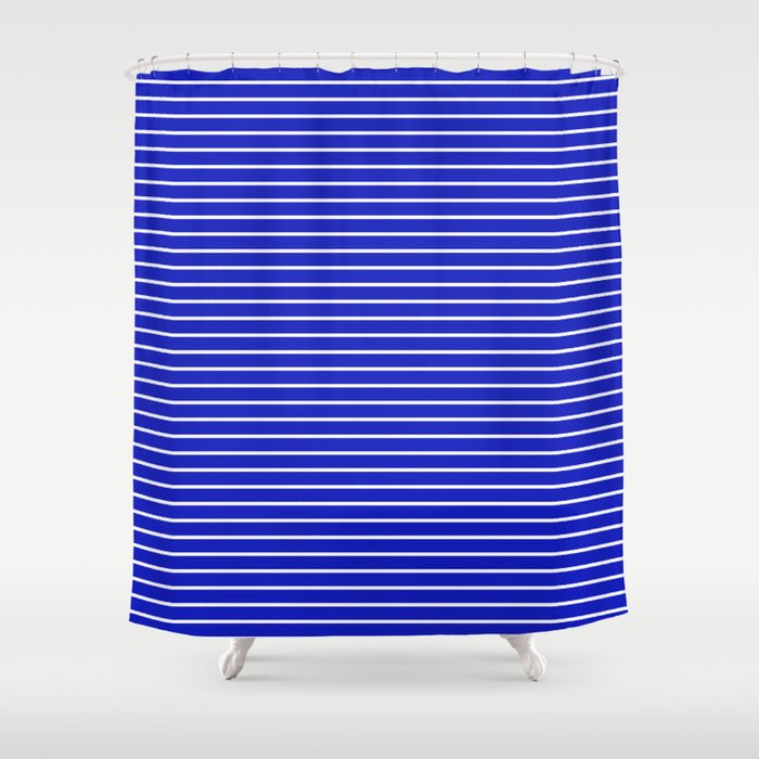 Royal Blue and White Horizontal Stripes Shower Curtain