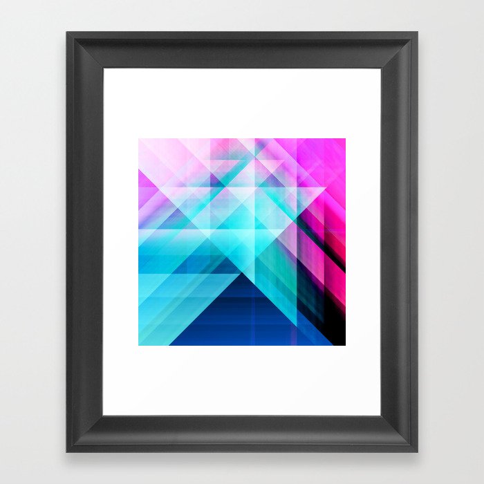 Pink Teal Navy Blue Painted Modern Geometric Triangles Framed Art Print