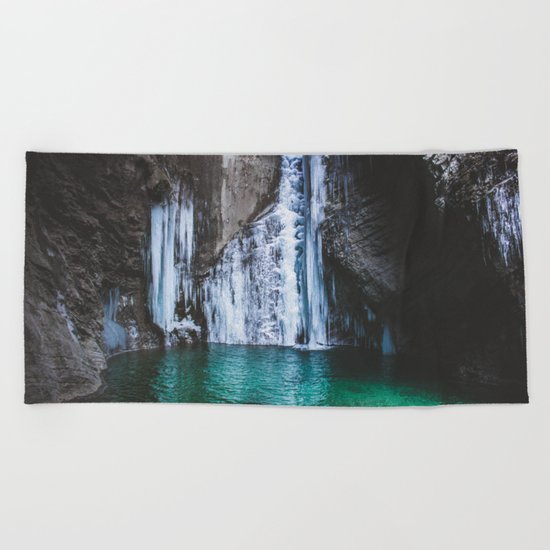Frozen waterfall Beach Towel
