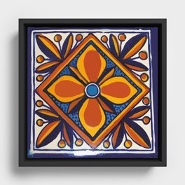 Yellow star talavera tile typical hand painted mosaic ceramic Framed Canvas