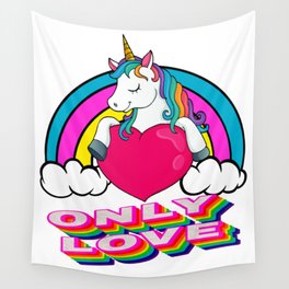 Cute Unicorn Holding A Red Heart – Valentine's Day Gift Wall Tapestry