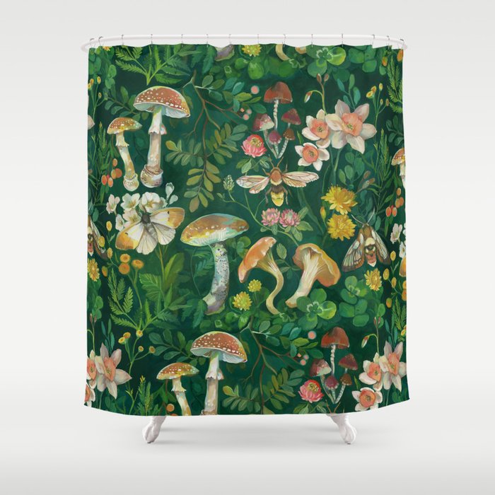 Mushrooms Dandelion Garden Shower Curtain
