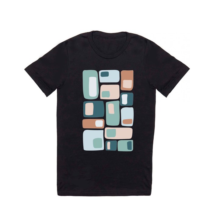 Mid Century Funky Squares and in Teal, Light Blue, Peach and Salmon T Shirt