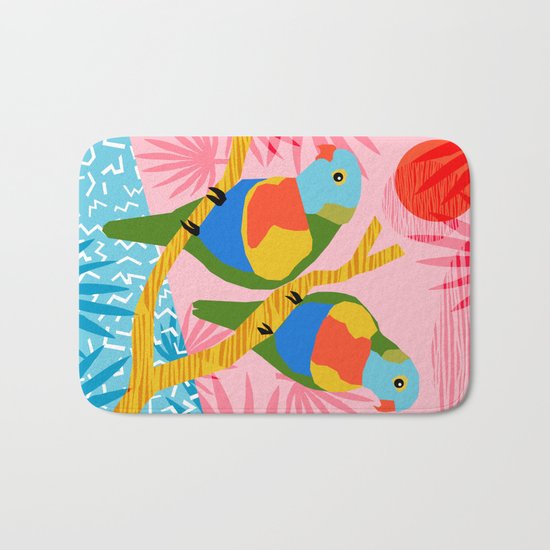 Besties - retro throwback memphis bird art pattern bright neon pop art abstract 1980s 80s style mini Bath Mat