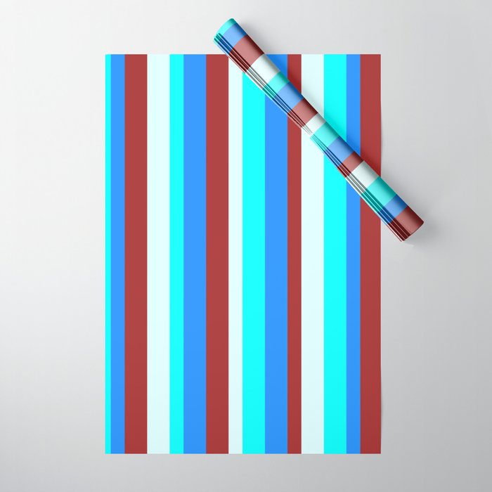 Blue, Brown, Light Cyan & Cyan Colored Lined Pattern Wrapping Paper