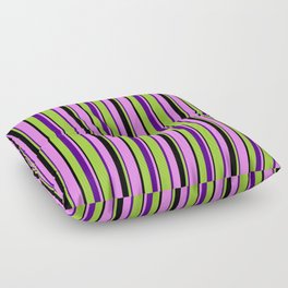 [ Thumbnail: Green, Indigo, Violet, and Black Colored Lines/Stripes Pattern Floor Pillow ]