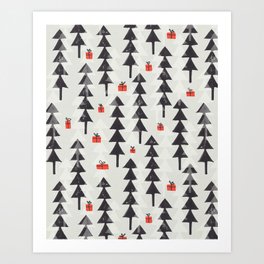 Festive Linocut Forest Art Print