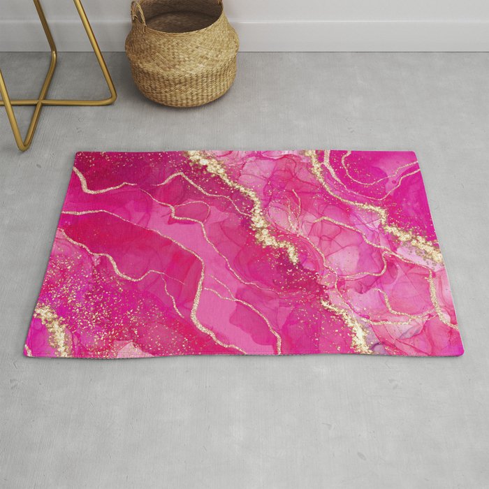 Pink Glamour Marble With Gold Glitter Texture  Rug