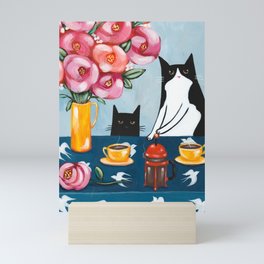 Cats and French Press Coffee Mini Art Print