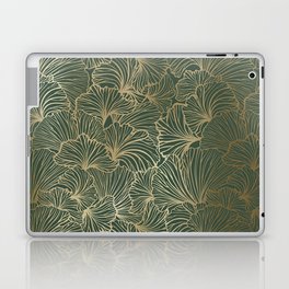 Decorative Nature Pattern, Floral Prints, Green and Gold Laptop Skin