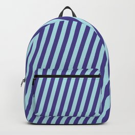 [ Thumbnail: Dark Slate Blue & Powder Blue Colored Lines Pattern Backpack ]