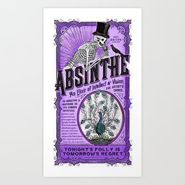 Vintage 1871 Purple Absinthe Liquor Skeleton Elixir Aperitif Cocktail Alcohol Advertisement Poster Art Print