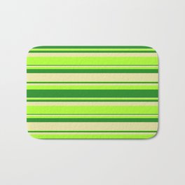 [ Thumbnail: Light Green, Forest Green, and Pale Goldenrod Colored Lines Pattern Bath Mat ]