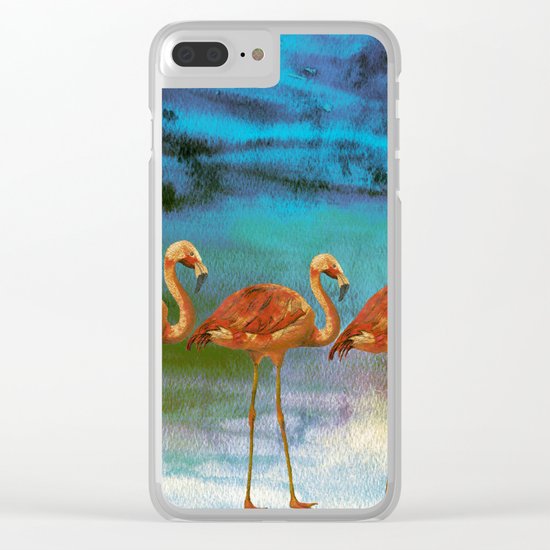 Tropical Flamingo Illustration on watercolor - Birds Animals #Society6 Clear iPhone Case