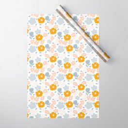 Sweet Small summery abstract flowers seamless pattern in orange, blue, pink colors on white Wrapping Paper