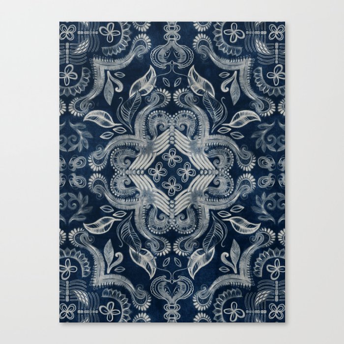 Indigo blue dirty denim textured boho pattern Canvas Print