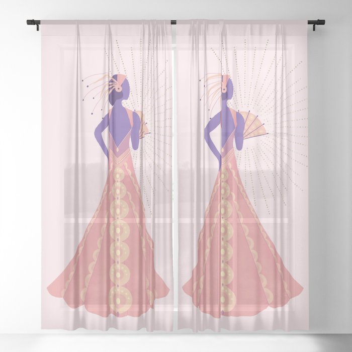 Art Deco sunset peacock dress Sheer Curtain