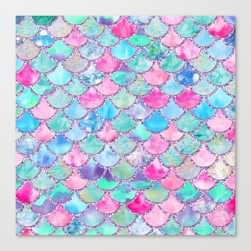 18x18 Multicolor Colorful Mermaids Cases Pink and Rose Mermaid Scales Bokeh Throw Pillow 