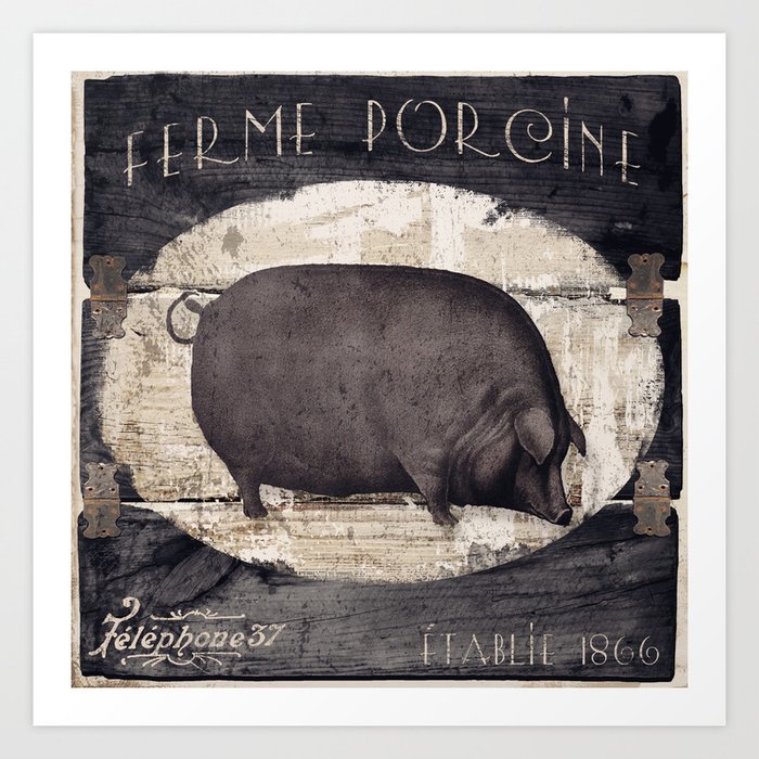 Vintage French Farm Sign Pig Art Print