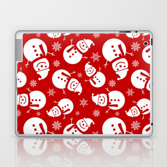 Christmas Pattern Red White Snowman Snowflake Laptop & iPad Skin
