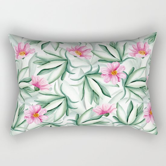 Tropical leaves and flowers Rectangular Pillow