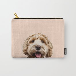 Happy Goldendoodle on Pastel Pink Background Carry-All Pouch