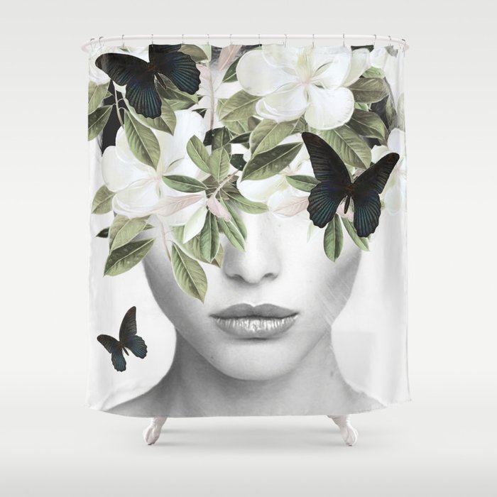 Woman With Flowers and Butterflies 3 Shower Curtain