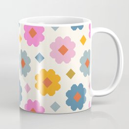 Geometric Floral Sateen - Light Coffee Mug | Daisy, Digital, Happy, Diamond, Geometric, Pink, Cute, Repeat, Flower, Drawing 