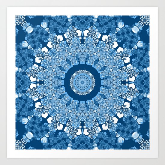 White blue kaleidoscope . Art Print