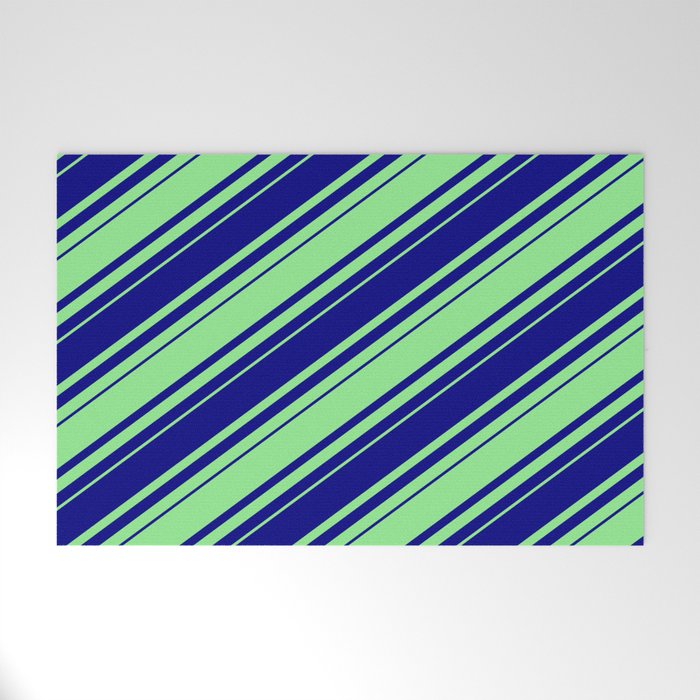 Blue & Light Green Colored Lines Pattern Welcome Mat