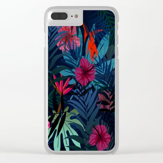 Blue tropical flowers Clear iPhone Case