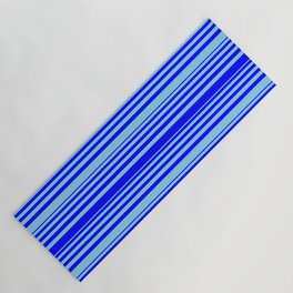 [ Thumbnail: Blue and Sky Blue Colored Pattern of Stripes Yoga Mat ]