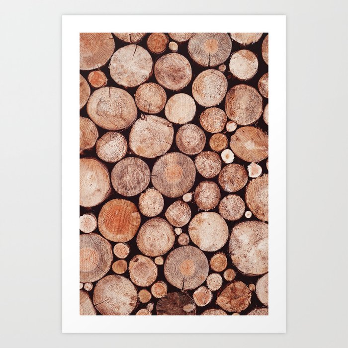 Stacked Round Logs x Hygge Scandi Rustic Cabin Art Print
