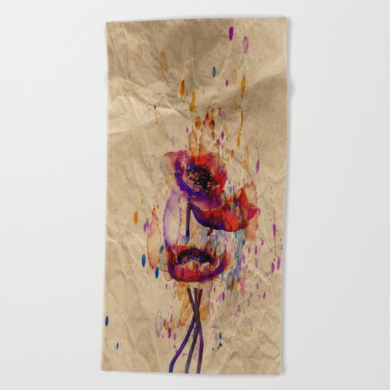 Poppies - abstract watercolor drawing Beach Towel