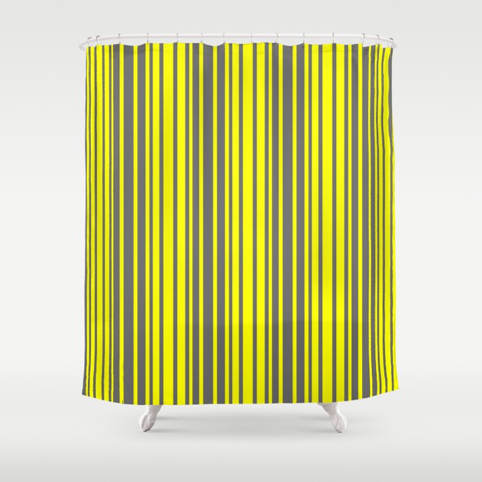 Yellow and Dim Grey Colored Stripes/Lines Pattern Shower Curtain