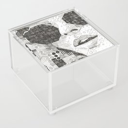 Black and White Illustration of Woman in Sunglasses Acrylic Box