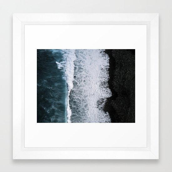 Aerial Of A Black Sand Beach With Waves Oceanscape Framed Art Print By Regnumsaturni Society6